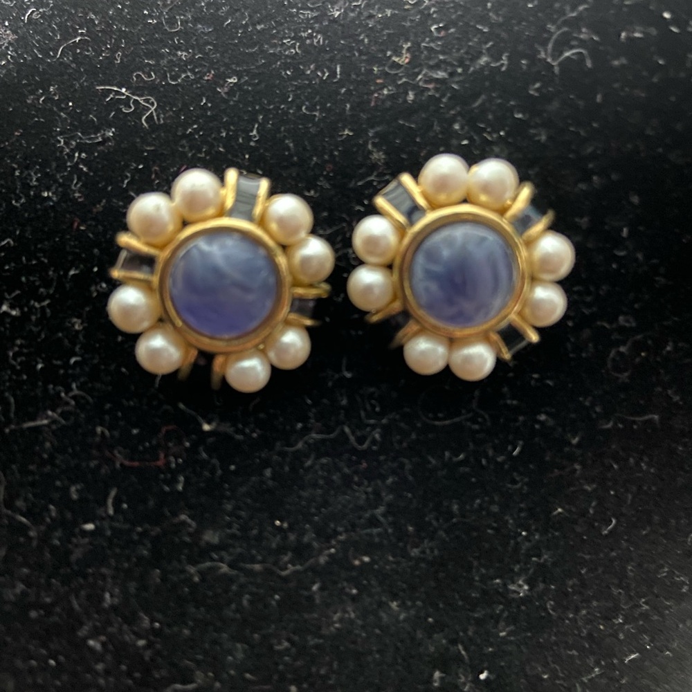 Vintage Victorian Revival Faux Pearl Faux Stone Cabochon Cluster Stud Earrings